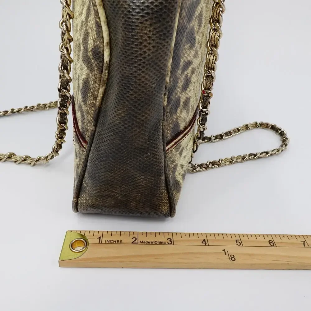 Tre Vero Karung Chain Shoulder Bag‎ Womens Brown Animal Print 80s Retro